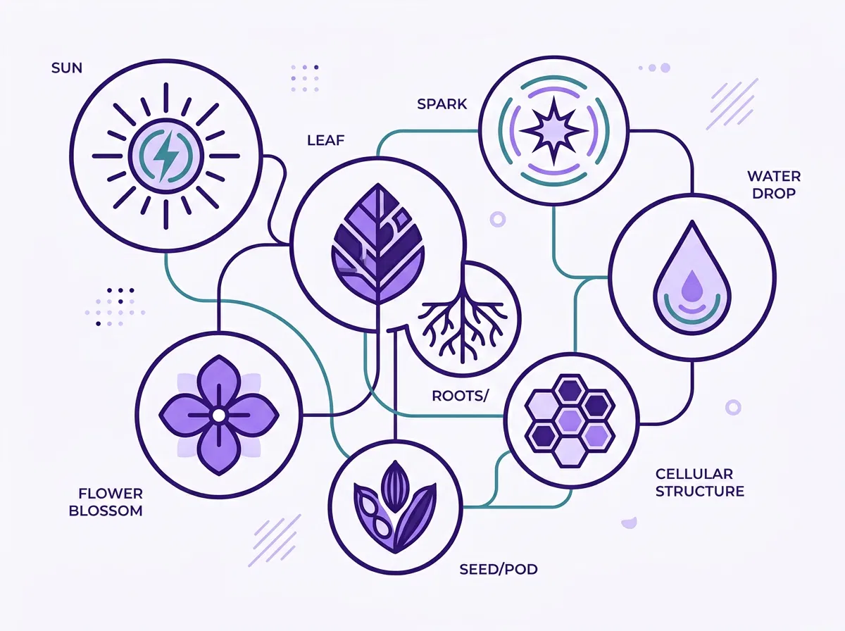 Abstracte icoon-infographic over energie, voeding en plantenextracten